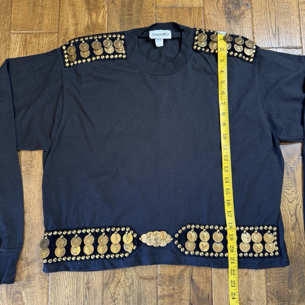 VTG Gepetto Long Sleeve Top With Gold Coin and Studded Embellishments Womens L - Picture 6 of 8